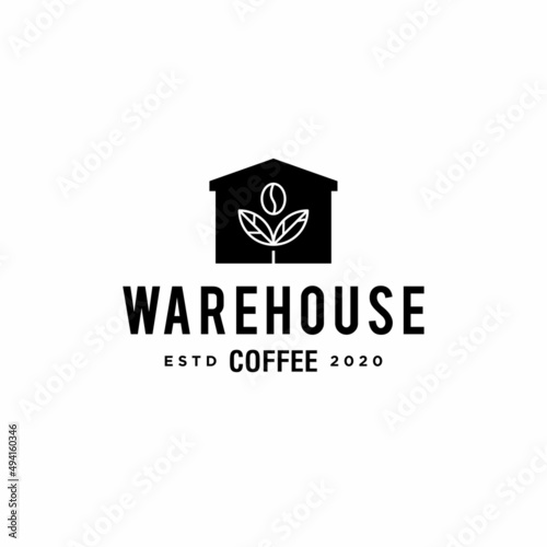 warehouse coffee logo concept. simple coffee bean icon logo in line style with house icon symbol