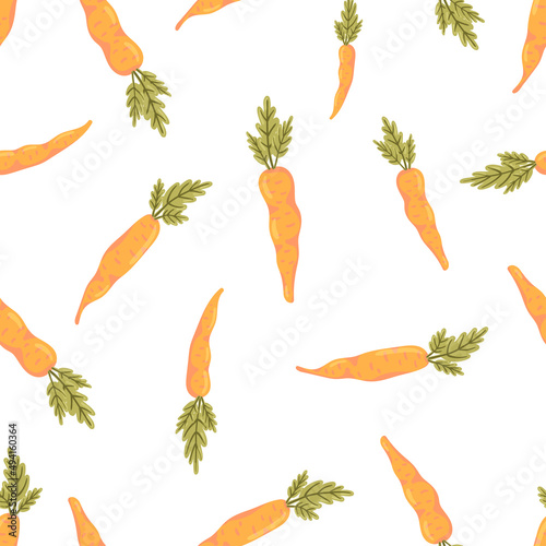 Cartoon carrot vector seamless pattern. Vegetable, healthy vegan food background. Easter theme texture.