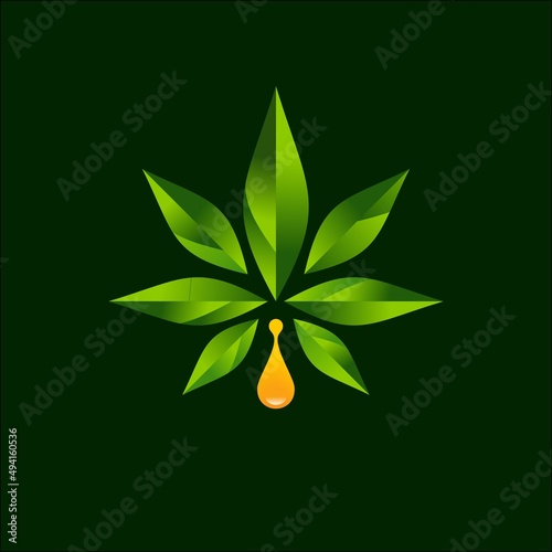 cannabis marijuana hemp leaf farm cultivation logo design icon vector template. cannabis marijuana leaf with oil drop logo design icon in geometric style, medical herb leaf brand logo design.