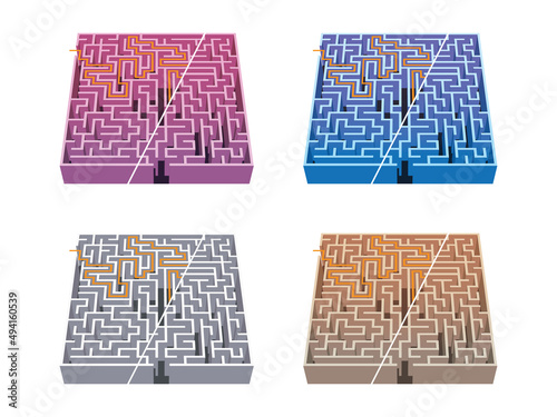 4 colors labyrinth / maze 9 with solution game for kids (ID: 494160539)