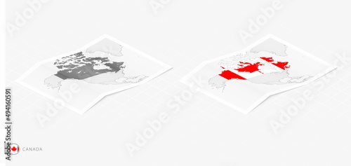 Set of two realistic map of Canada with shadow. The flag and map of Canada in isometric style.