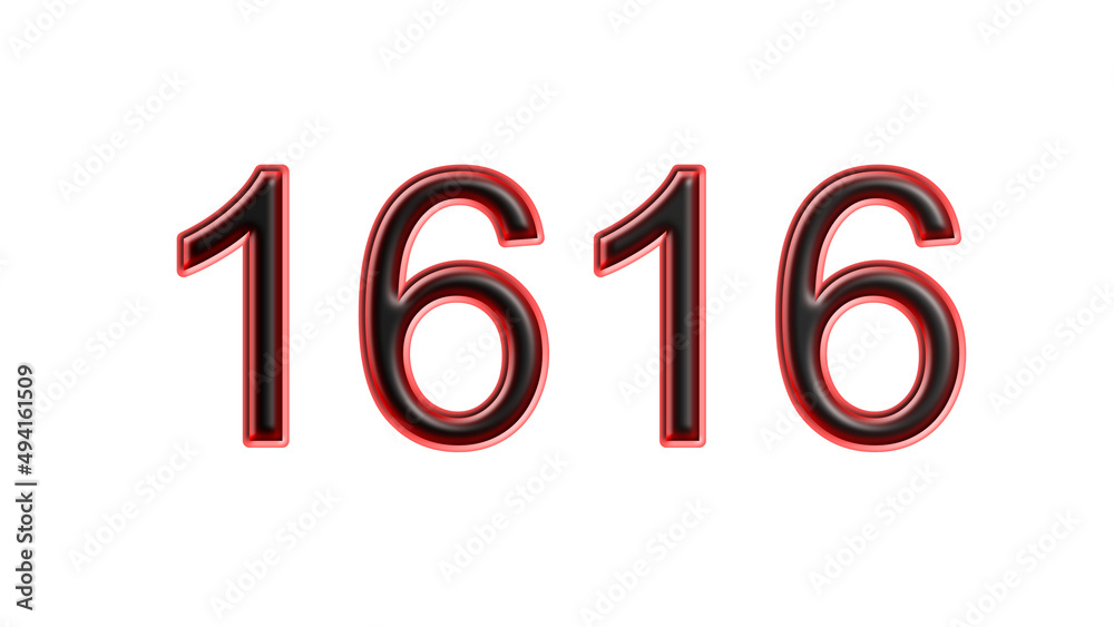 red 1616 number 3d effect white background red 1616 number 3d effect white background