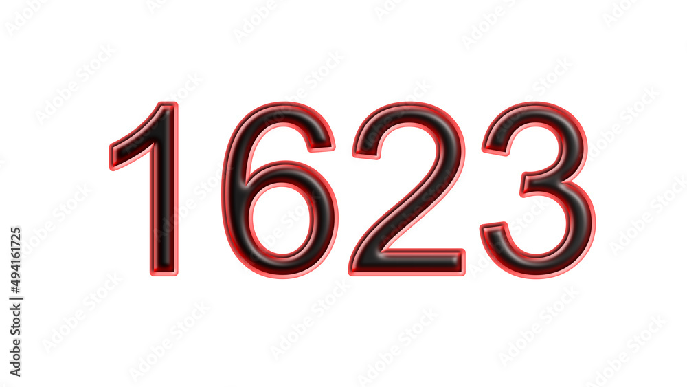 red 1623 number 3d effect white background red 1623 number 3d effect white background