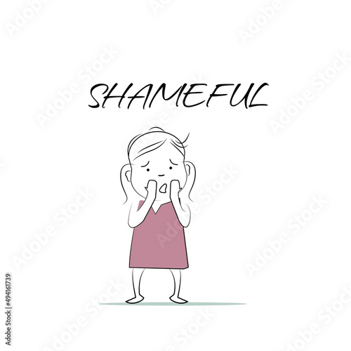 "Shameful", Doodle style character. An illustration of simple human movements and emotions.