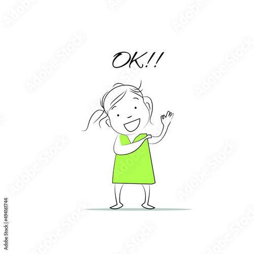 "OK", Doodle style character. An illustration of simple human movements and emotions.