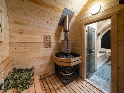 Wooden interior of classic finnish sauna.