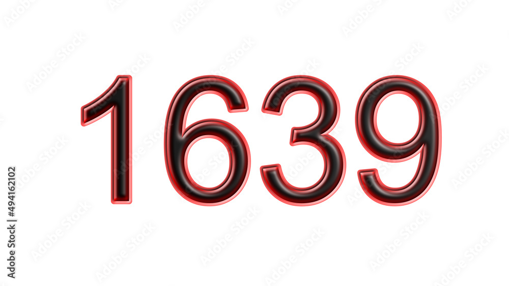 red 1639 number 3d effect white background red 1639 number 3d effect white background