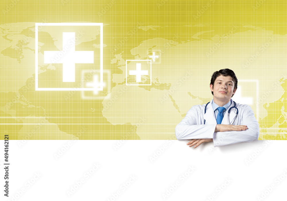 Doctor with banner Doctor with banner