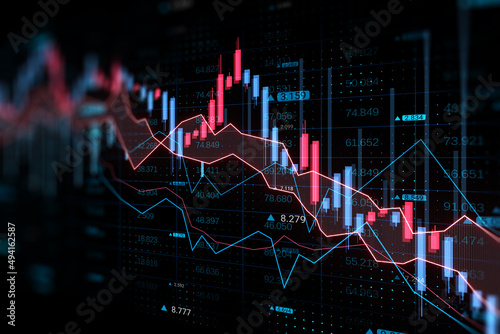 Bild auf Leinwand Abstract downward forex chart on dark backdrop