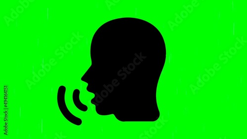 Head silhouette with mouth sound animated isolated on green screen background