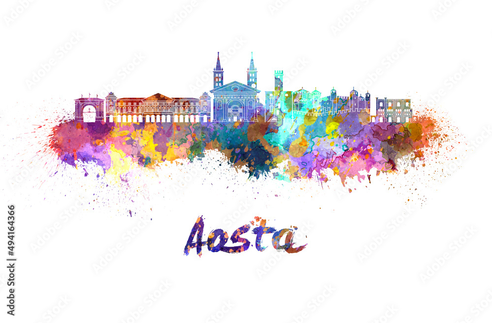 Fototapeta premium Aosta skyline in watercolor