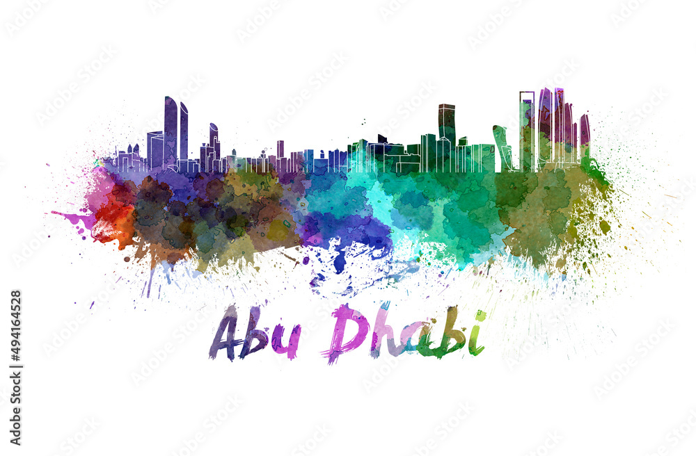 Abu Dhabi skyline in watercolor