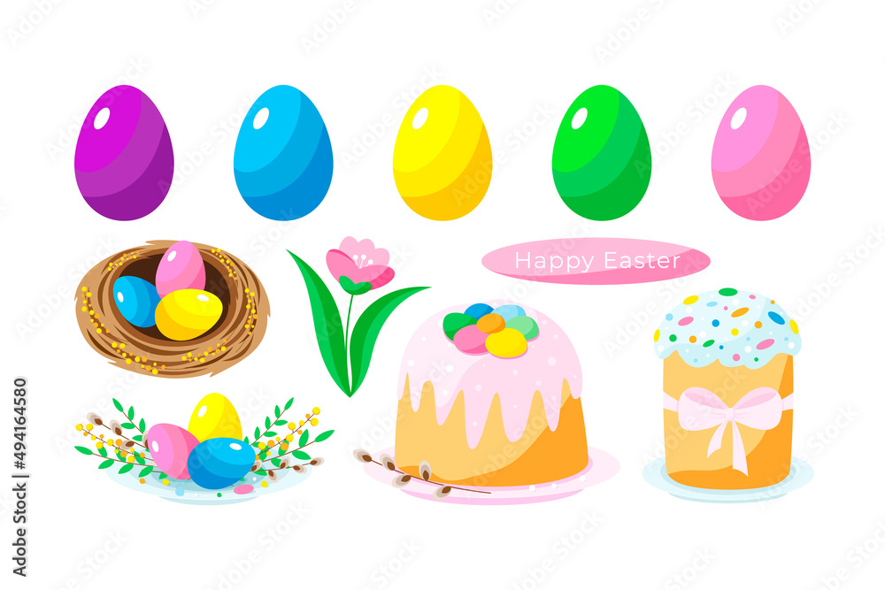 Set with Happy Easter elements.Vector drawings.