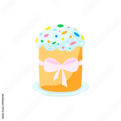 Cute Happy Easter cake on blue plate. Vector illustration.