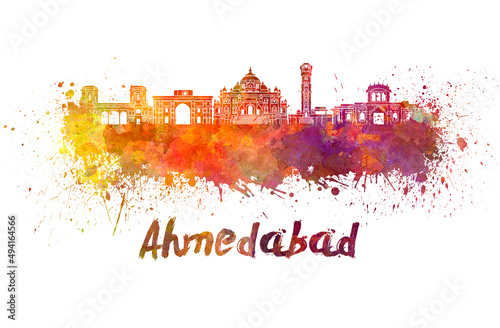 Ahmedabad skyline in watercolor