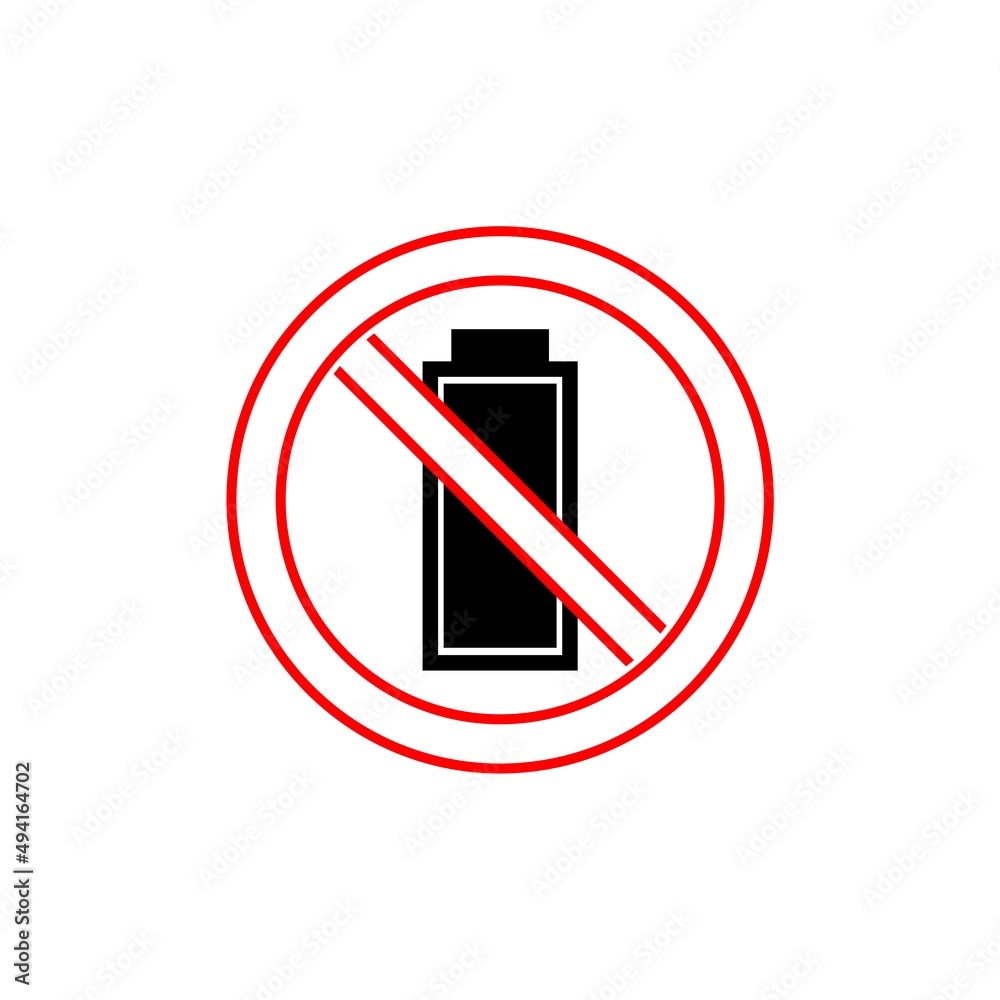 Batteries prohibited sign. No battery icon isolated on white background  Stock Illustration | Adobe Stock