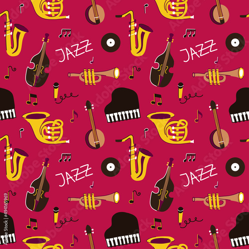 Seamless pattern with jazz musical instruments