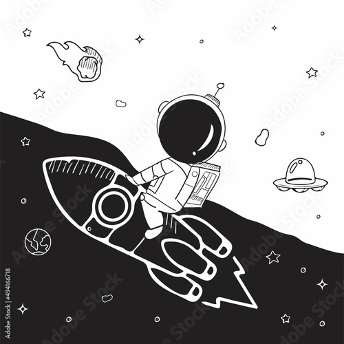 Astronauts characters in flat cartoon style vector illustration