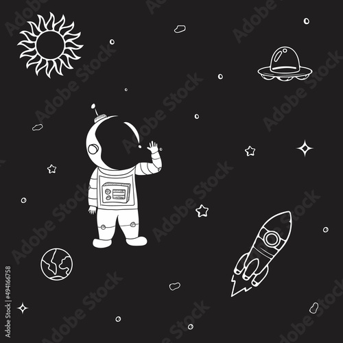 Astronauts characters in flat cartoon style vector illustration