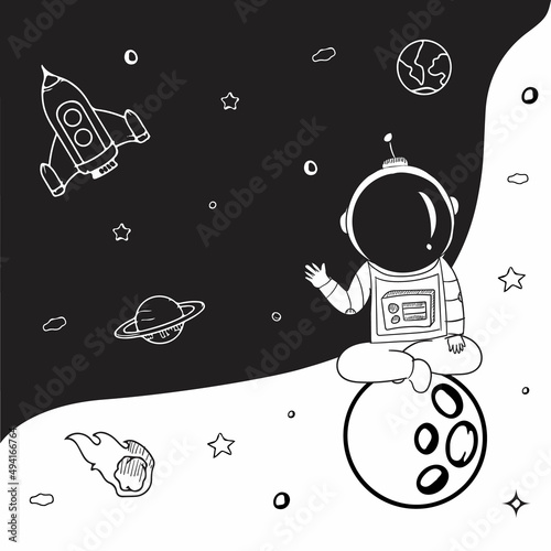 Astronauts characters in flat cartoon style vector illustration