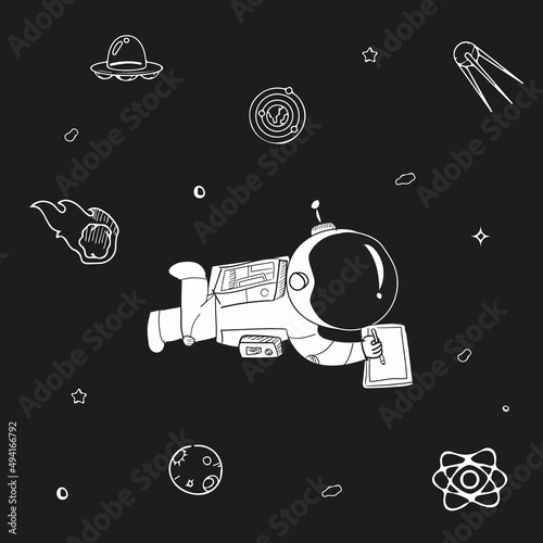 Astronauts characters in flat cartoon style vector illustration photo