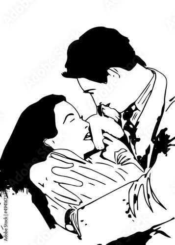 Line art illustration indian love couple  Outline sketch drawing vector of indian man and woman in romance