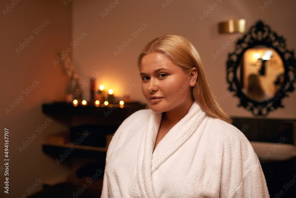 Partial image of girl look at camera in spa salon Partial image of girl look at camera in spa salon