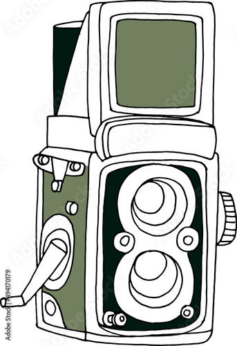Retro Photo Camera Hand Drawn Outline Illustration
