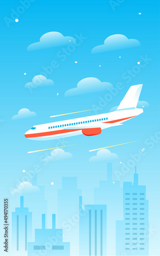 Airplane flying high in the sky with accident, vector illustration