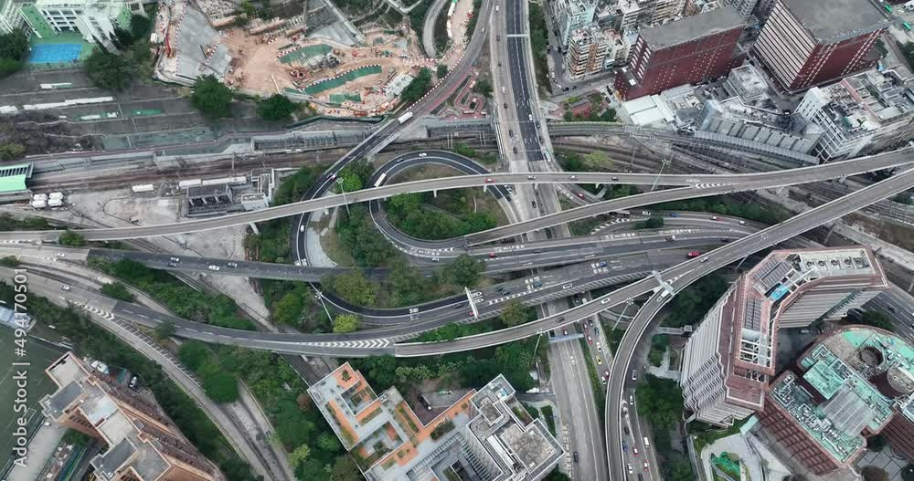 Top down view of Hong Kong city traffic system