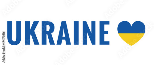 Ukraine text with ukranian flag and heart