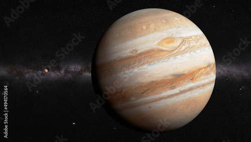 Fototapeta Naklejka Na Ścianę i Meble -  realistic 3d illustration of Jupiter and Mars planet size comparison. 8k resolution space renderings