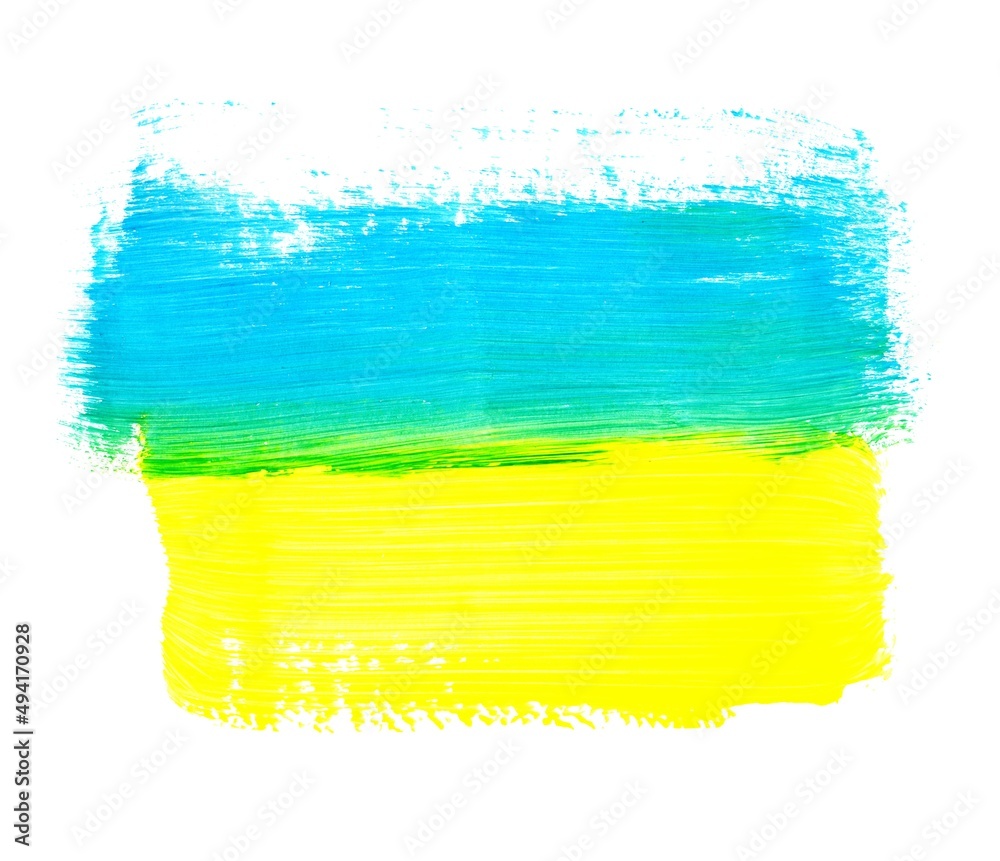 Ukrainian flag abstract clipart isolated on a white background. Watercolor Ukraine national symbol. Yellow and blue abstract background. Paint brash art. Patriot icon.