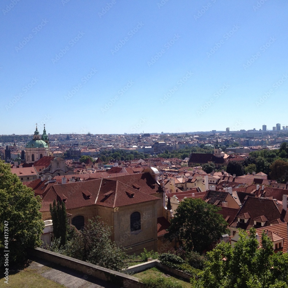 A beautiful sunny day with European architecture and city view on travel in Europe