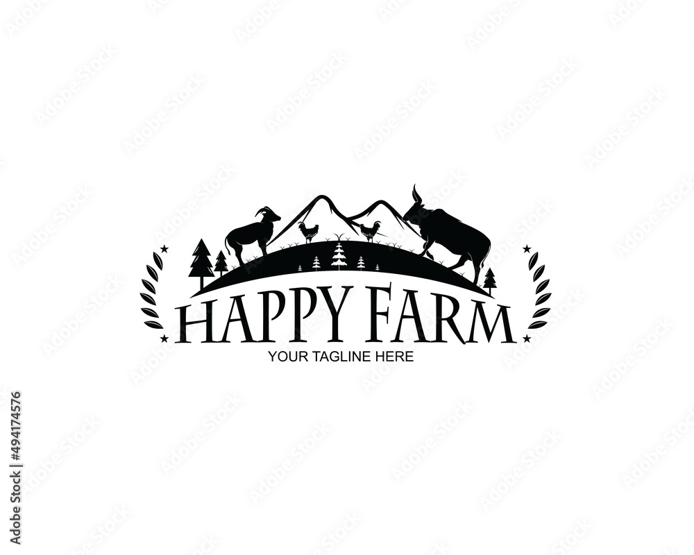 Happy farm silhouette logo design