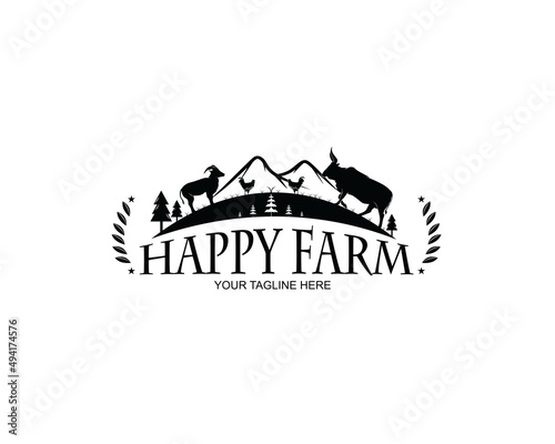 Happy farm silhouette logo design