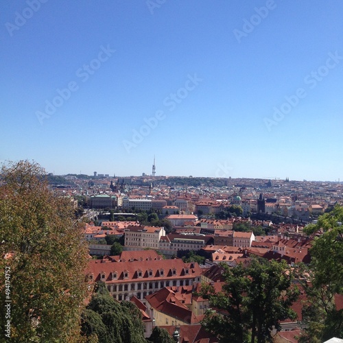 A beautiful sunny day with European architecture and city view on travel in Europe
