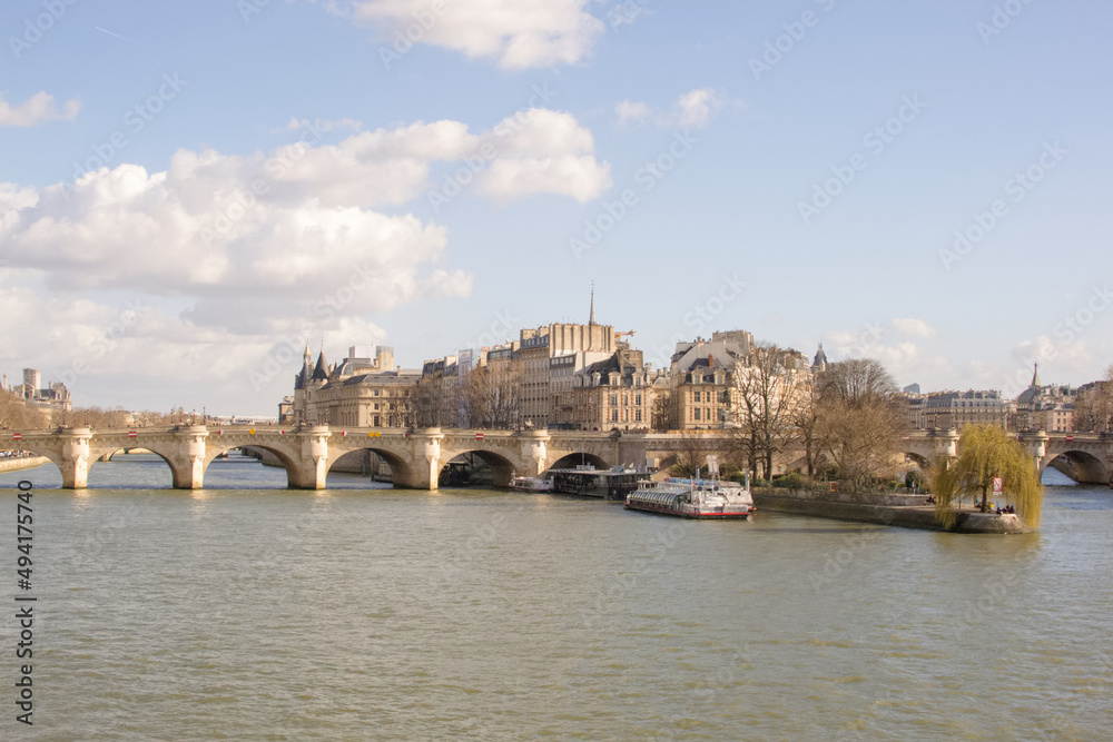 View of Pont Neuf and Île de la Cité over the Seine in Paris, France