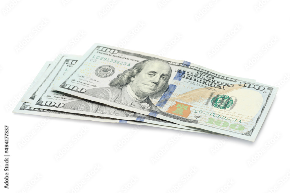 Stack of dollar banknotes on white background. American national currency Stack of dollar banknotes on white background. American national currency