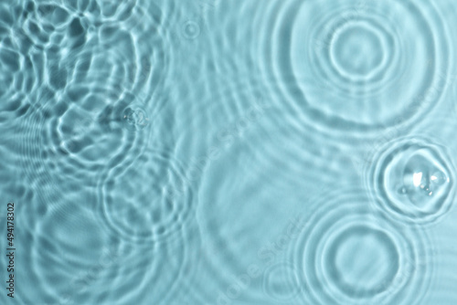 Closeup view of water with circles on turquoise background