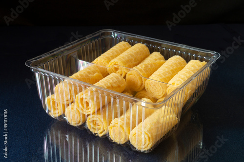 Waffle tubes in a plastic container