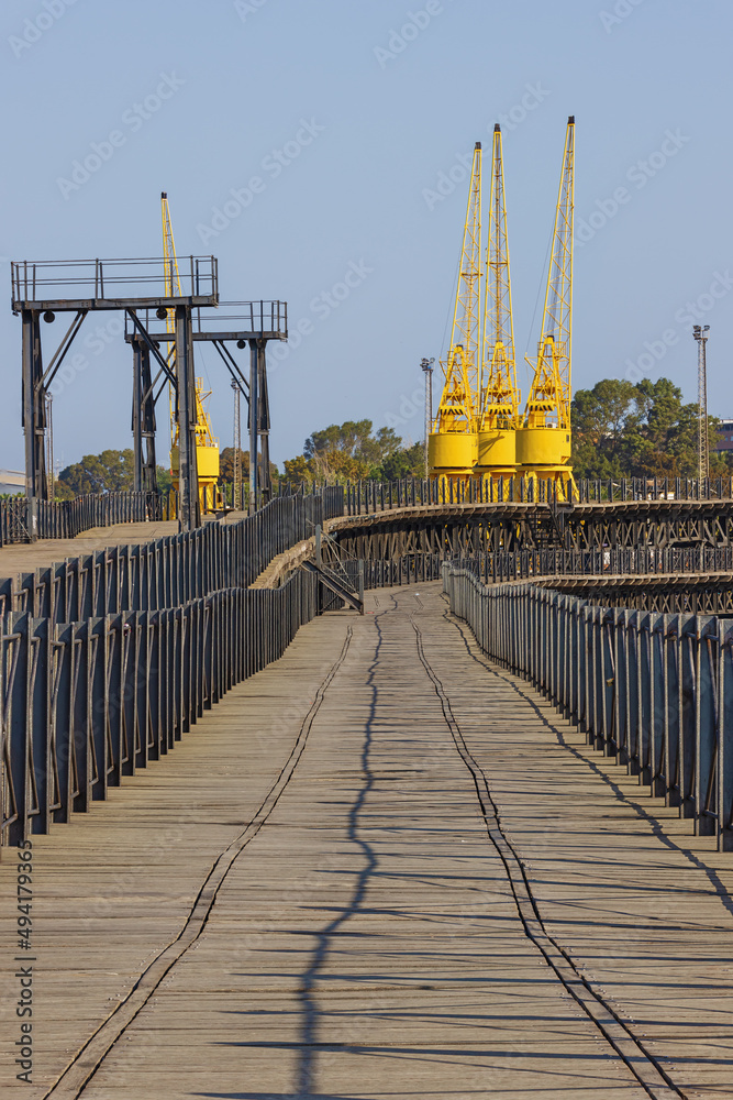 View of the upper section of the Rio Tinto Pier in the harbour of Huelva