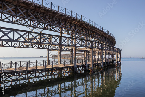 Looking through the framework of the Rio Tinto Pier in the harbor of Huelva