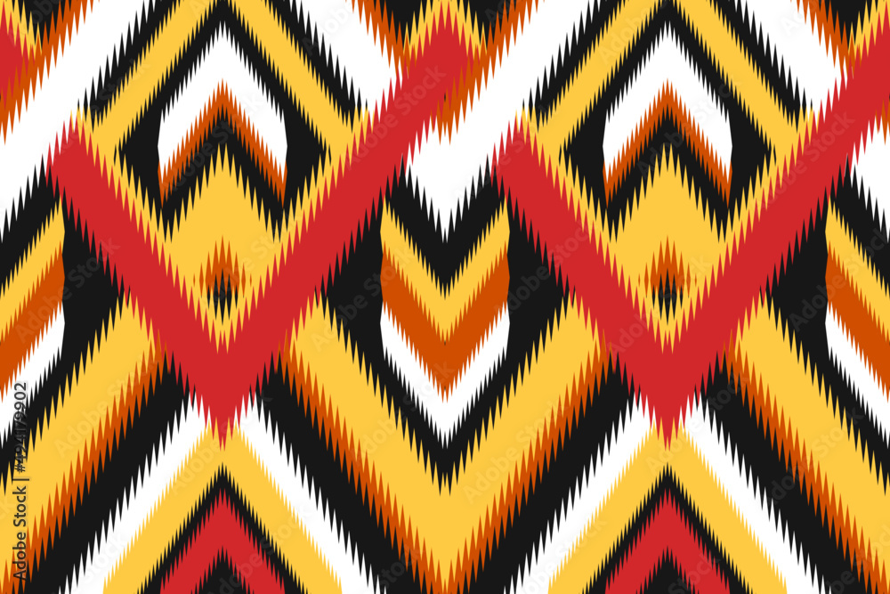 Ikat ethnic pattern traditional. Seamless pattern in tribal. Design for background, wallpaper, vector illustration, textile, fabric, clothing, batik, carpet, embroidery. - obrazy, fototapety, plakaty 