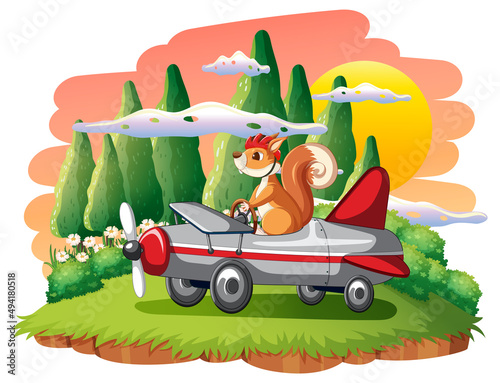 A squirrel squirrel fly a plane on island