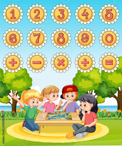 Number 0 to 9 with math symbols