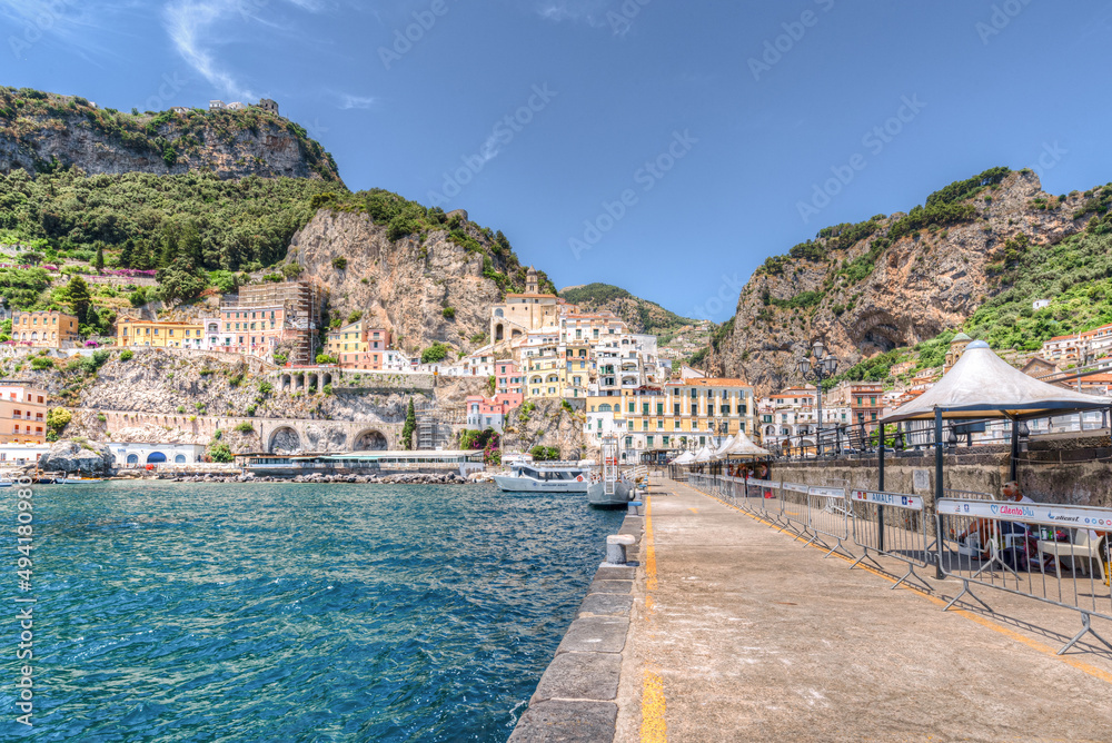 Amalfi coast, Italy - July  01 2021: Entrance from the sea to Amalfi