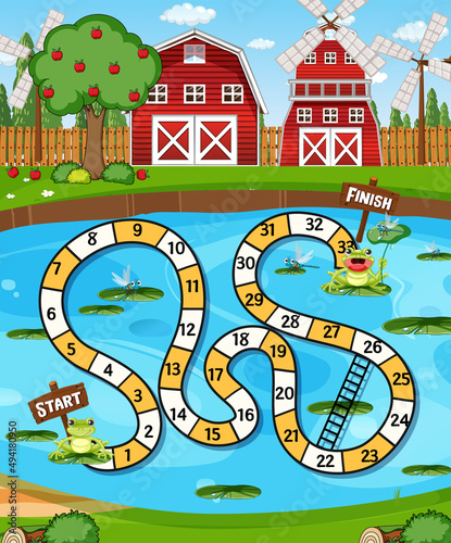 Boardgame template with frogs in pond