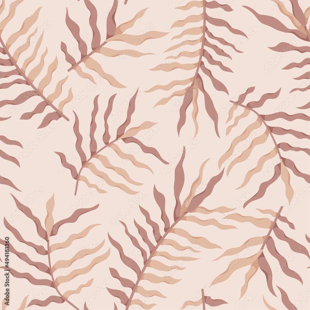 Seamless pattern for wrapping, packaging design. Vector illustration with beige and brown leaves.