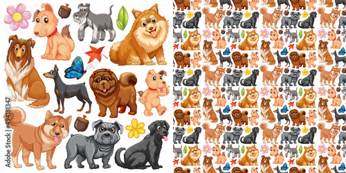 Seamless background with many dogs
